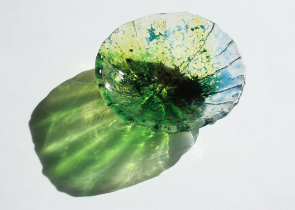 Petite Dessert Bowl Painted in Various Green and Blue Tones