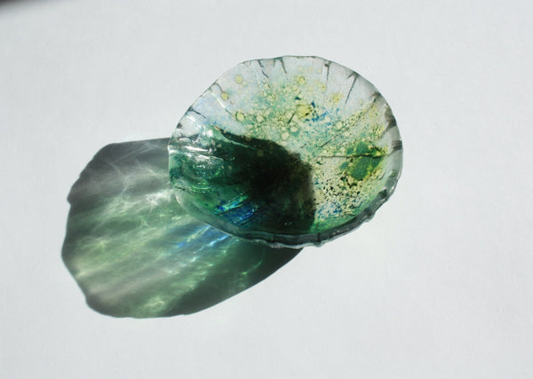 Petite Dessert Bowl Painted in Various Green and Blue Tones