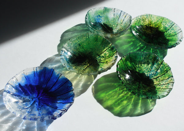 Petite Dessert Bowl Painted in Various Green and Blue Tones