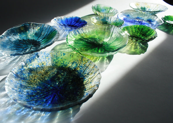 Petite Dessert Bowl Painted in Various Green and Blue Tones