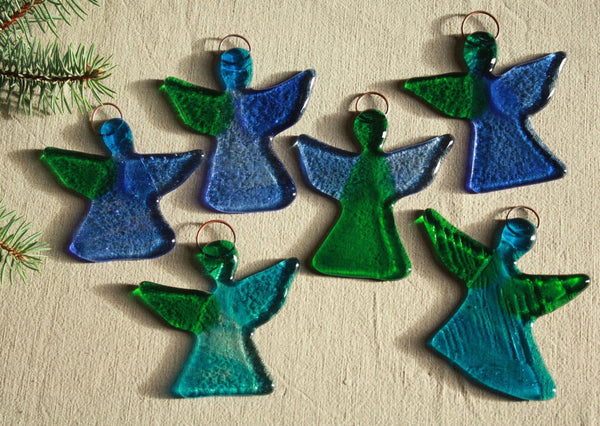Bright Glass Angel in Blue and Green Tones