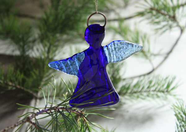 Bright Glass Angel in Green and Dark Blue Tones
