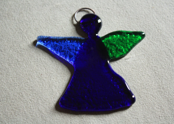Bright Glass Angel in Green and Dark Blue Tones