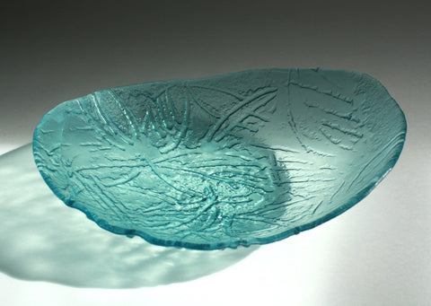 Large Glass Bowl with Expressive Relief in Light Tones