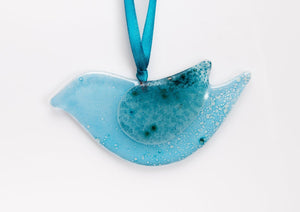 Lovely Glass Bird Painted in Soft Turquoise Tones