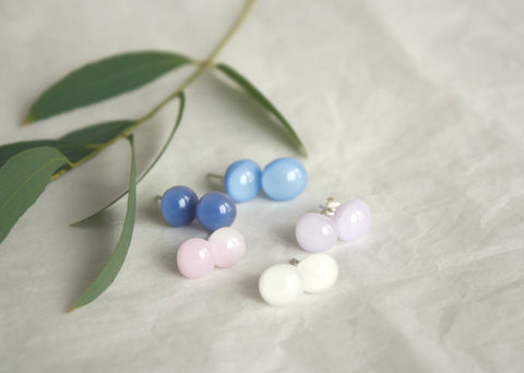 Glass Stud Earrings - Classics - White, Pink and Other Colours