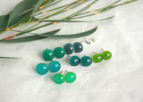 Glass Stud Earrings - Classics - Green and Other Colours