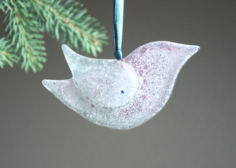 Lovely Glass Bird Painted in Soft Pinkish, Bluish and Purple Tones